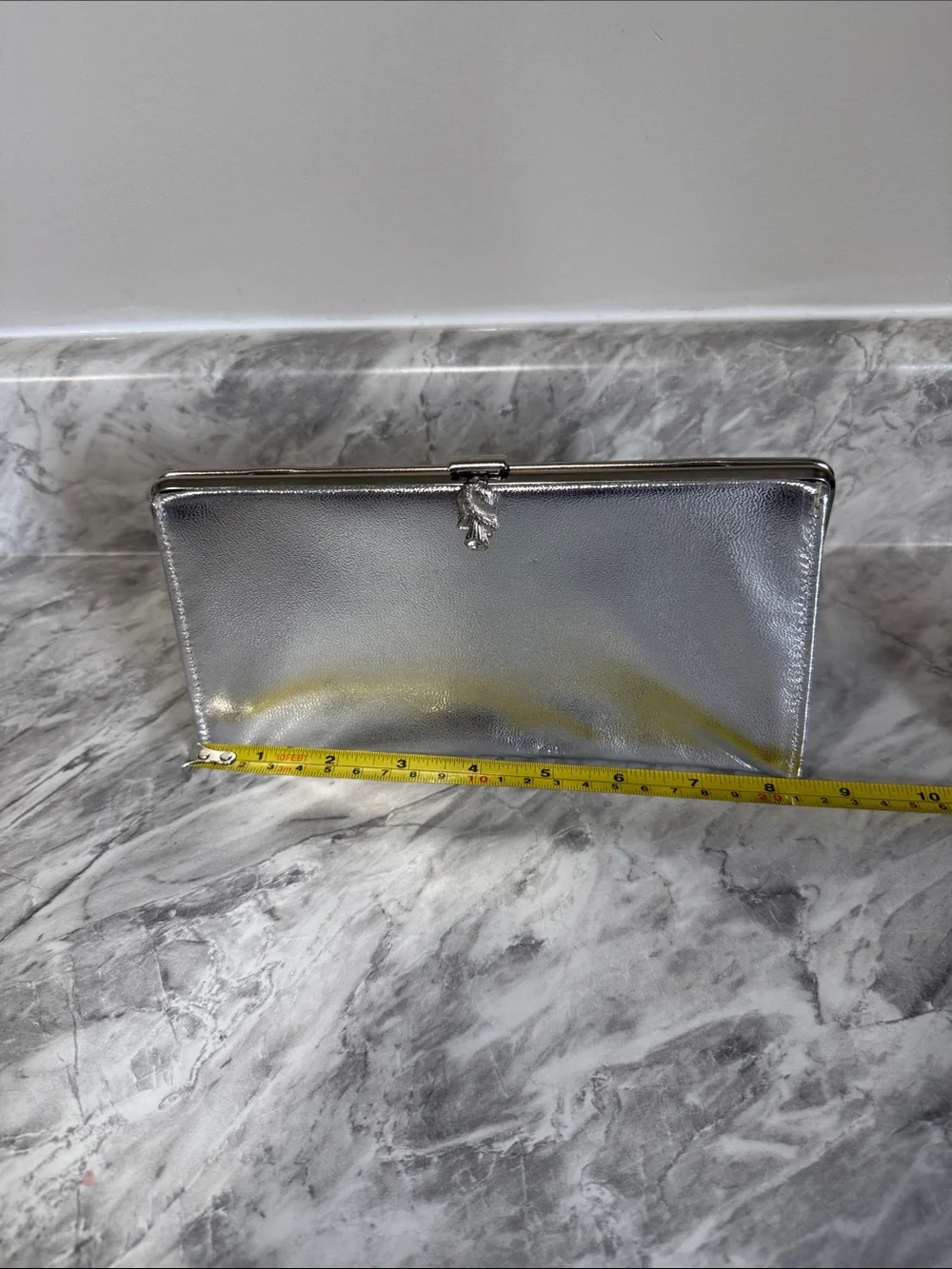 Silver Metallic Evening Clutch Bag Rhinestone Kiss Lock Chain Strap Formal Weddi